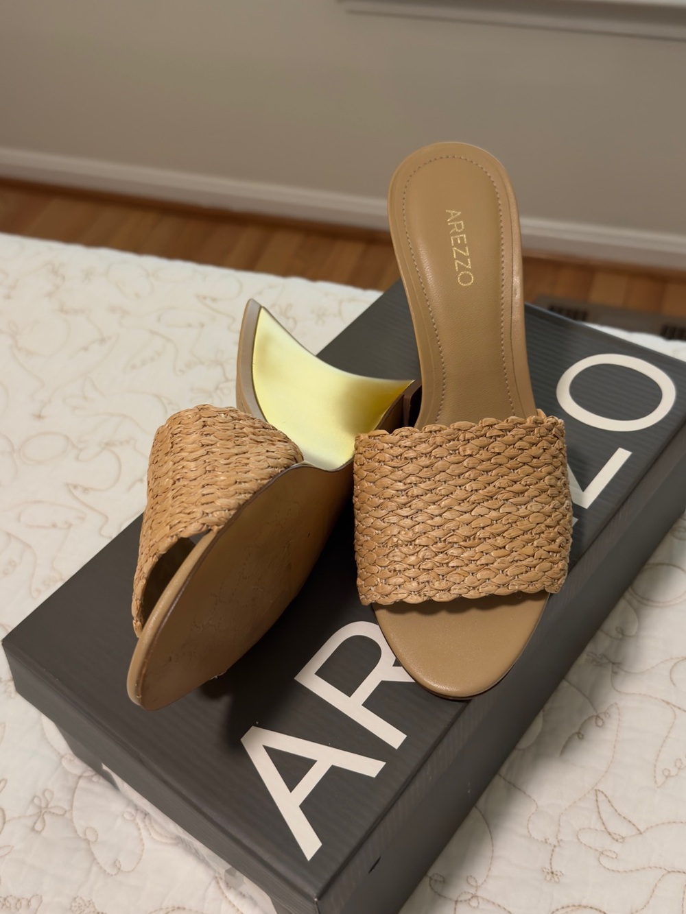 Arezzo Tan Braided Espadrille Slide Sandals